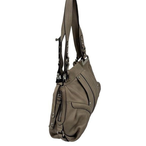 B. Makowsky Shoulder Bag Italian Leather Taupe Mushroom Brown - Picture 3 of 9